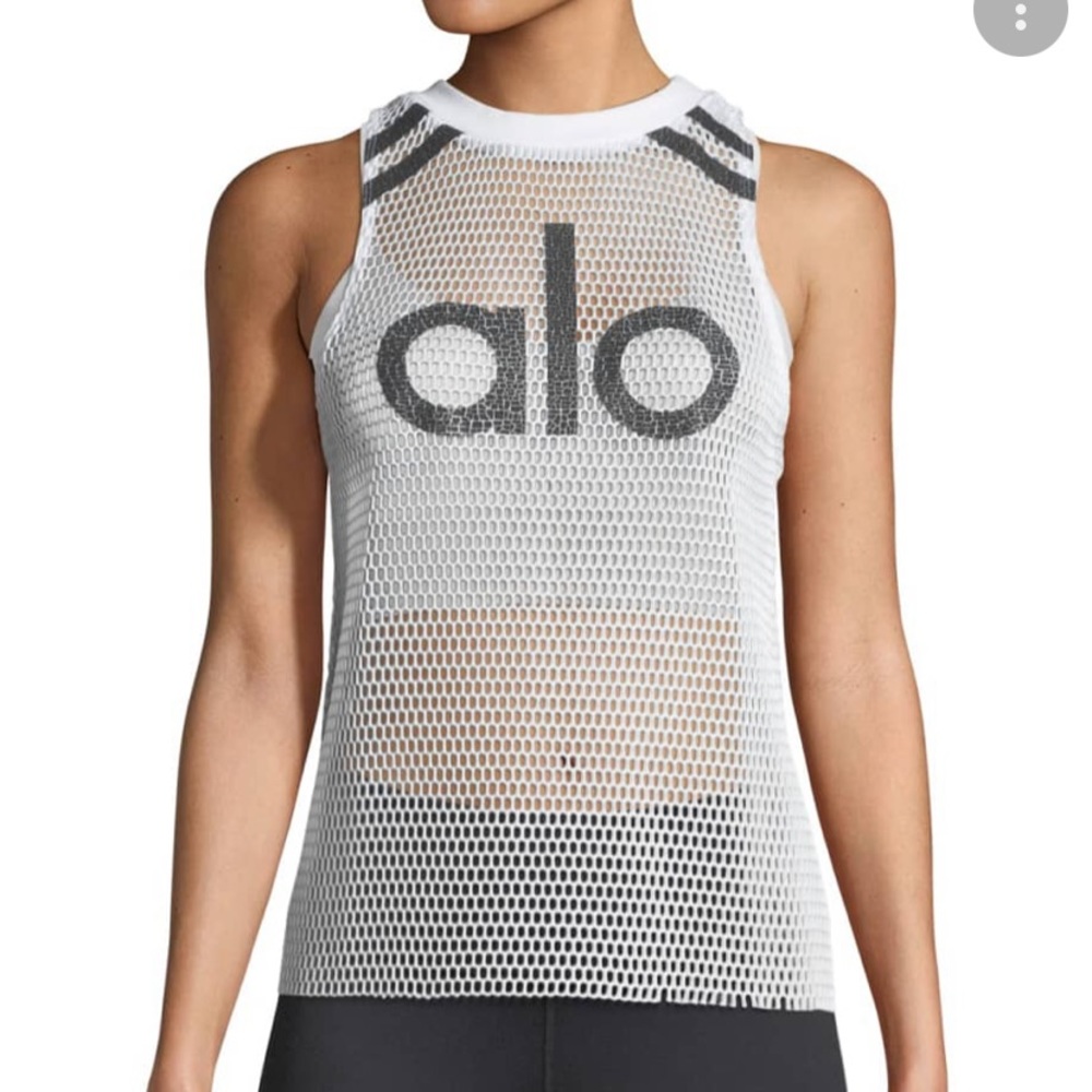 Alo yoga logo White Mesh Work-out Tank. Small